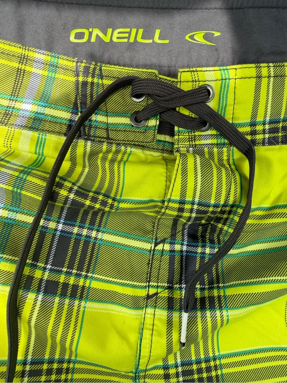 O'Neill Neon Green Plaid Cargo Swim Shorts